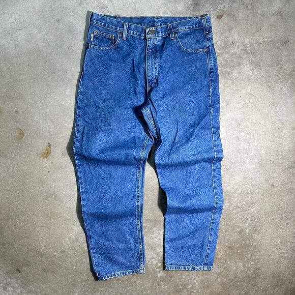Vintage Carhartt Blue Denim Jeans Mens 38x30 Medium Wash Baggy Skater Pants - Picture 3 of 5